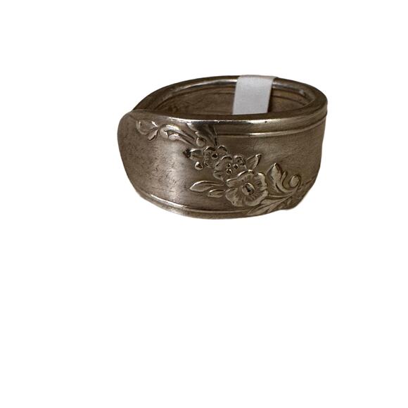 Size 10 Sterling Silver Plated Floral Spoon Ring - Picture 2 of 5
